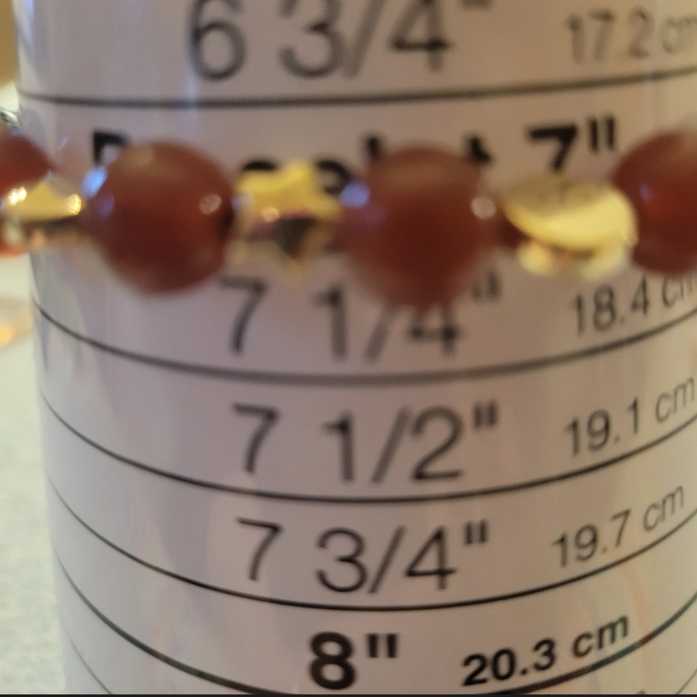Handcrafted Gold, Black Lava and Red Carnelian Bead Stretch Bracelet - Picture 7 of 8